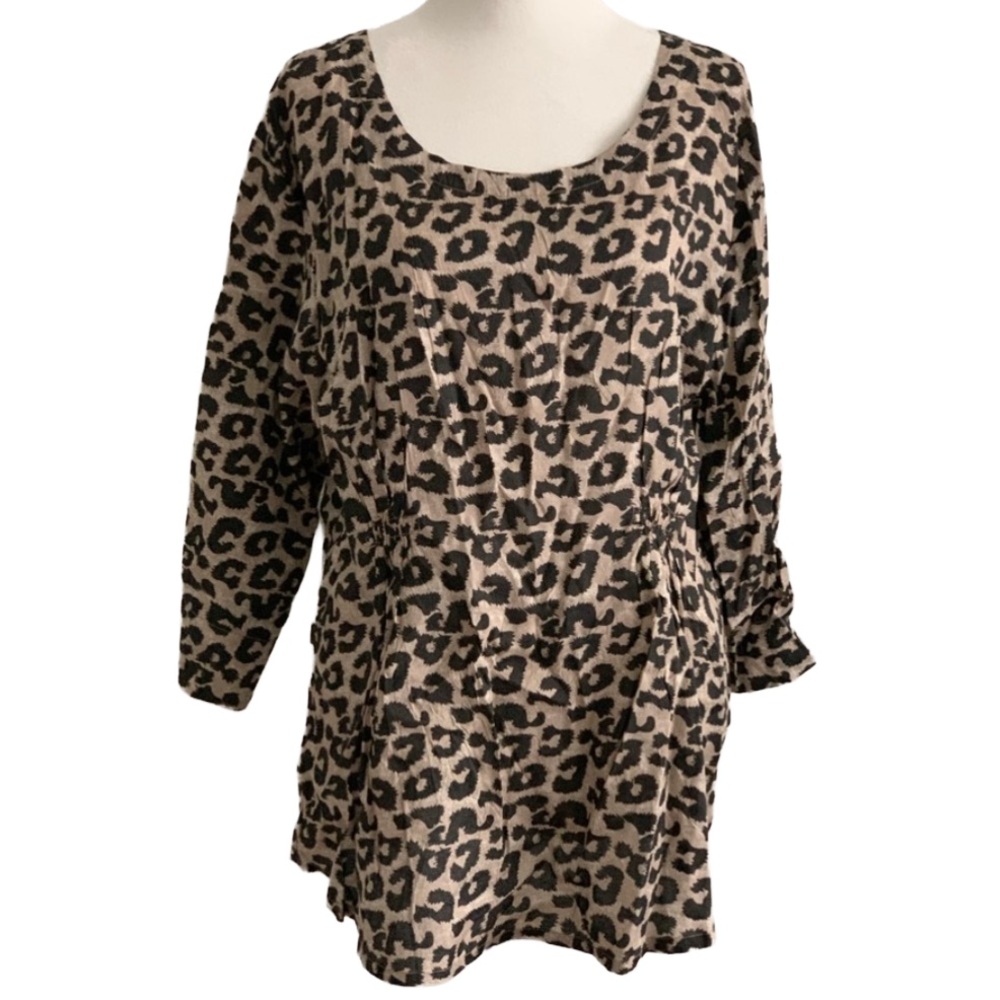 MASAI Women’s Black Tan Animal Print Blouse Shirt Top Size: XL